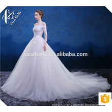 На заказ Белый Кристалл из бисера бальное платье свадебное платье с длинным хвостом плеча Белый тюль свадебное платье